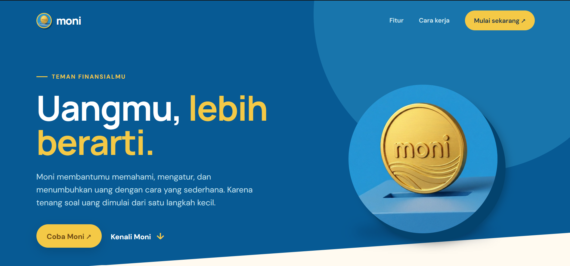 Moni website homepage